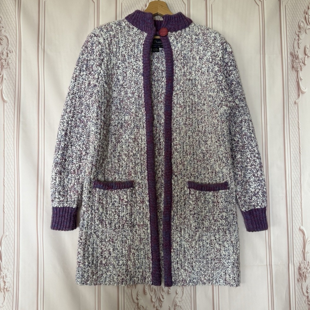 Vintage Monto par le Chois Sweater Coat Women's Size M Boucle Knit Purple/White